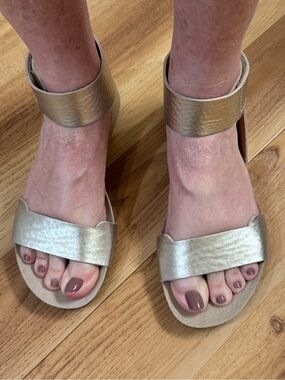 Pedro Garcia Metallic Gold Ankle-Strap Sandals for Women